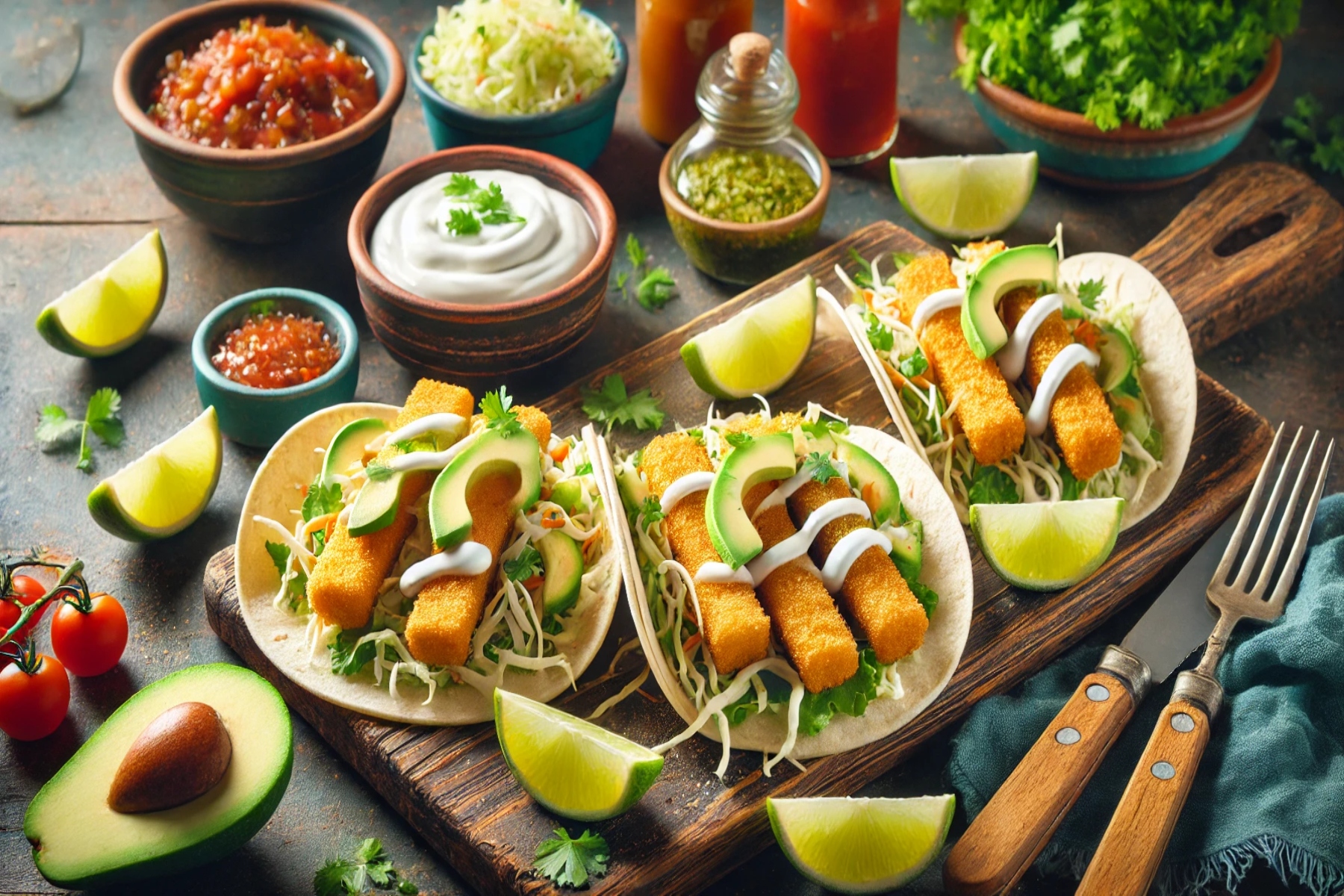 Fish sticks tacos: Τάκος με τραγανές κροκέτες ψαριού και αβοκάντο