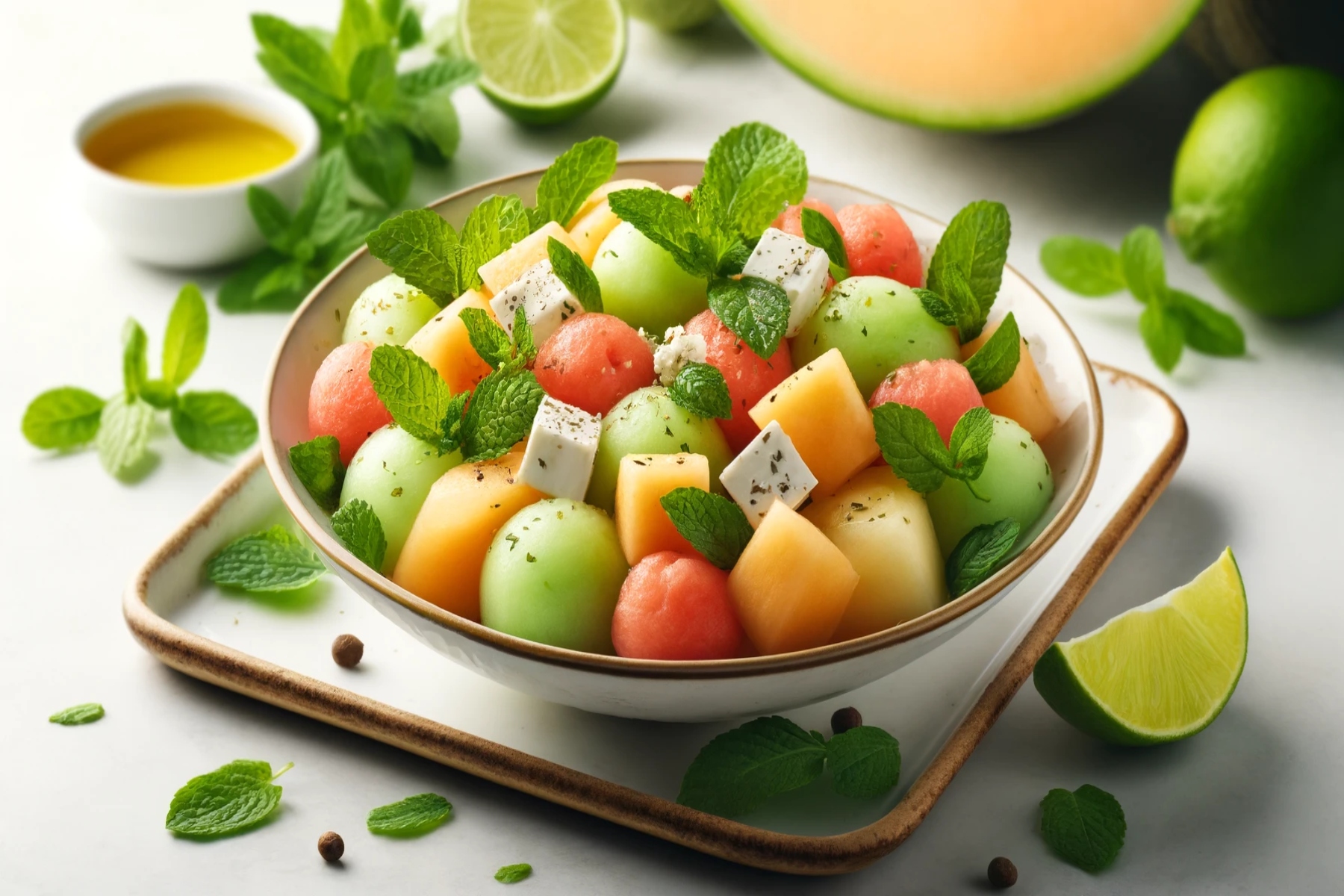 Πεπόνι σαλάτα: Δροσιστική σαλάτα πεπόνι με μέντα και φέτα