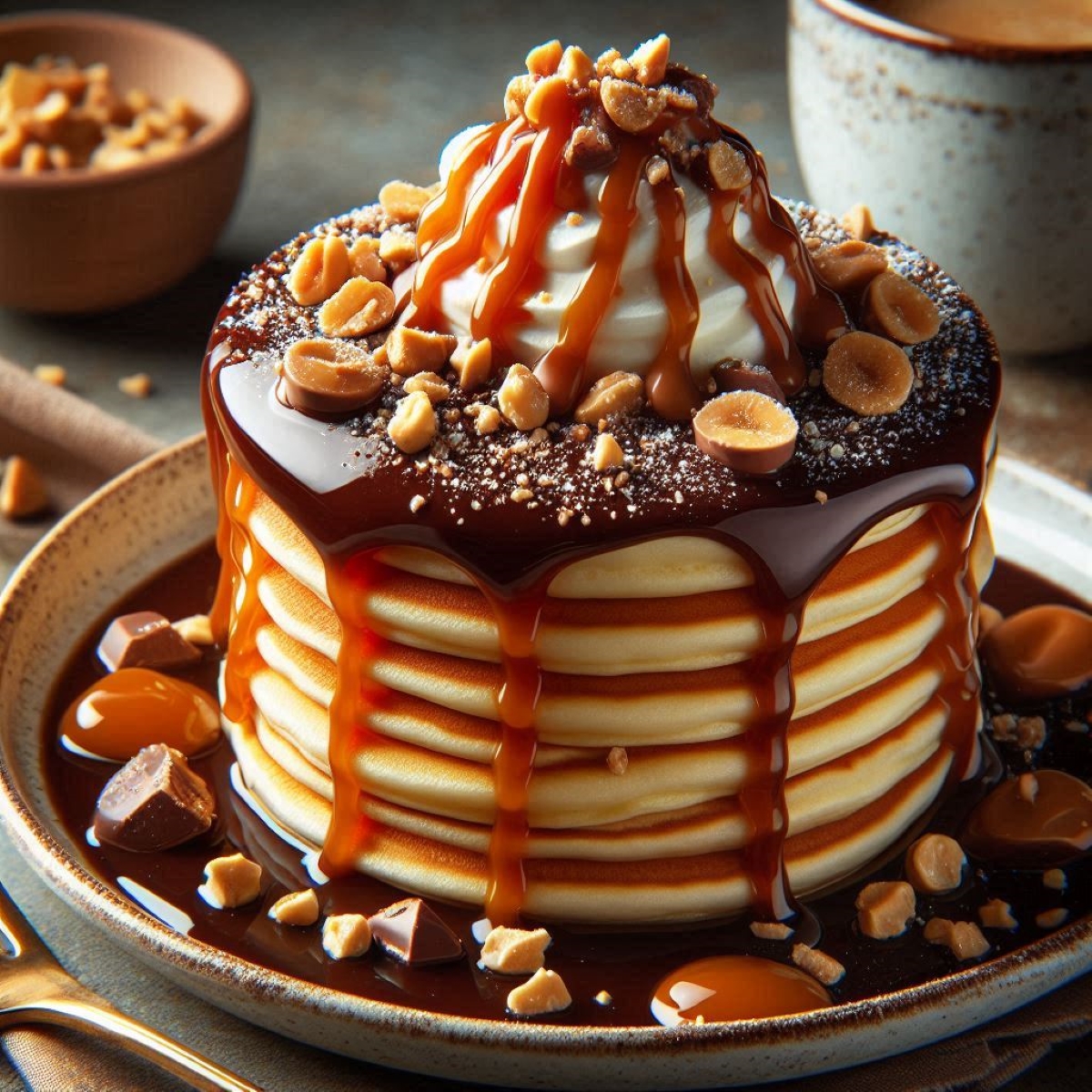Pancakes Snickers: Ένας γλυκός συνδυασμός σοκολάτας, καραμελών και φιστικιών!